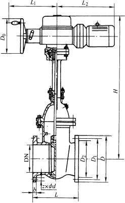Z941T/W/H型铸铁电动楔式法兰闸阀PN10～PN16外形尺寸图